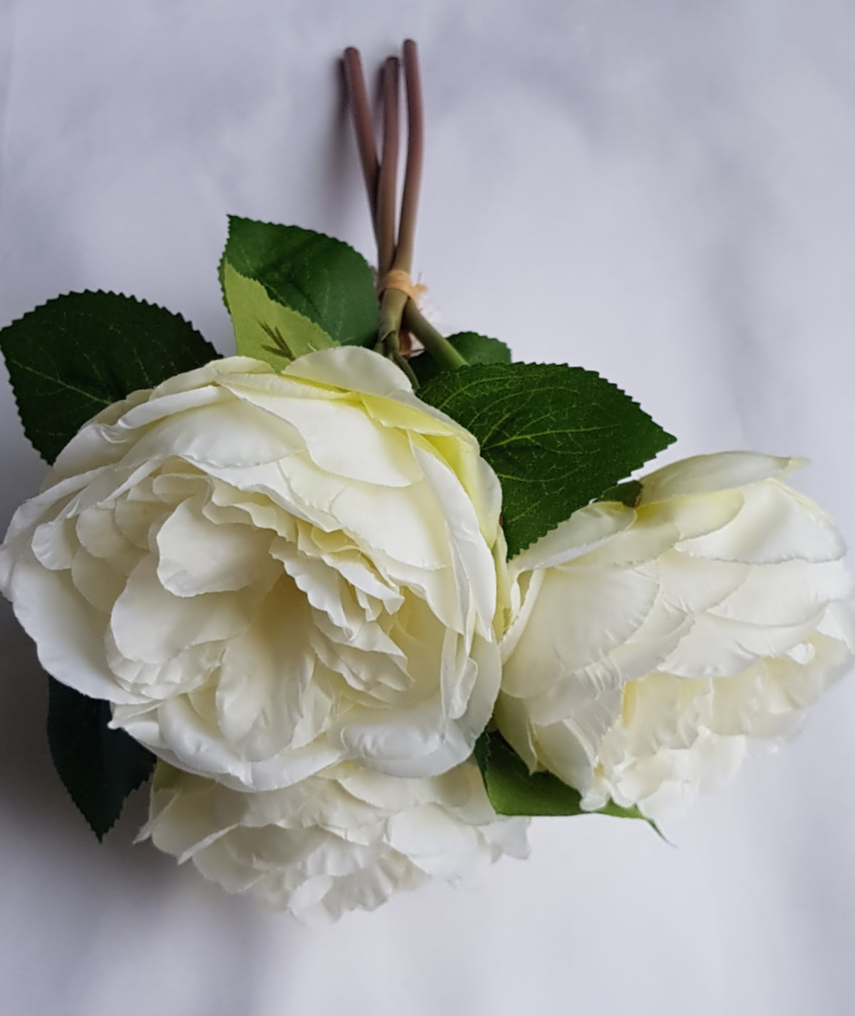 Silk Flower, 3 Stems Bunch Ivory Peonies