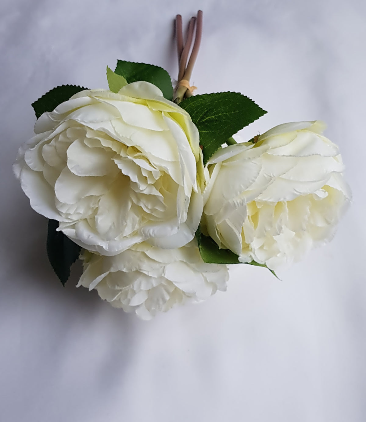 Silk Flower, 3 Stems Bunch Ivory Peonies