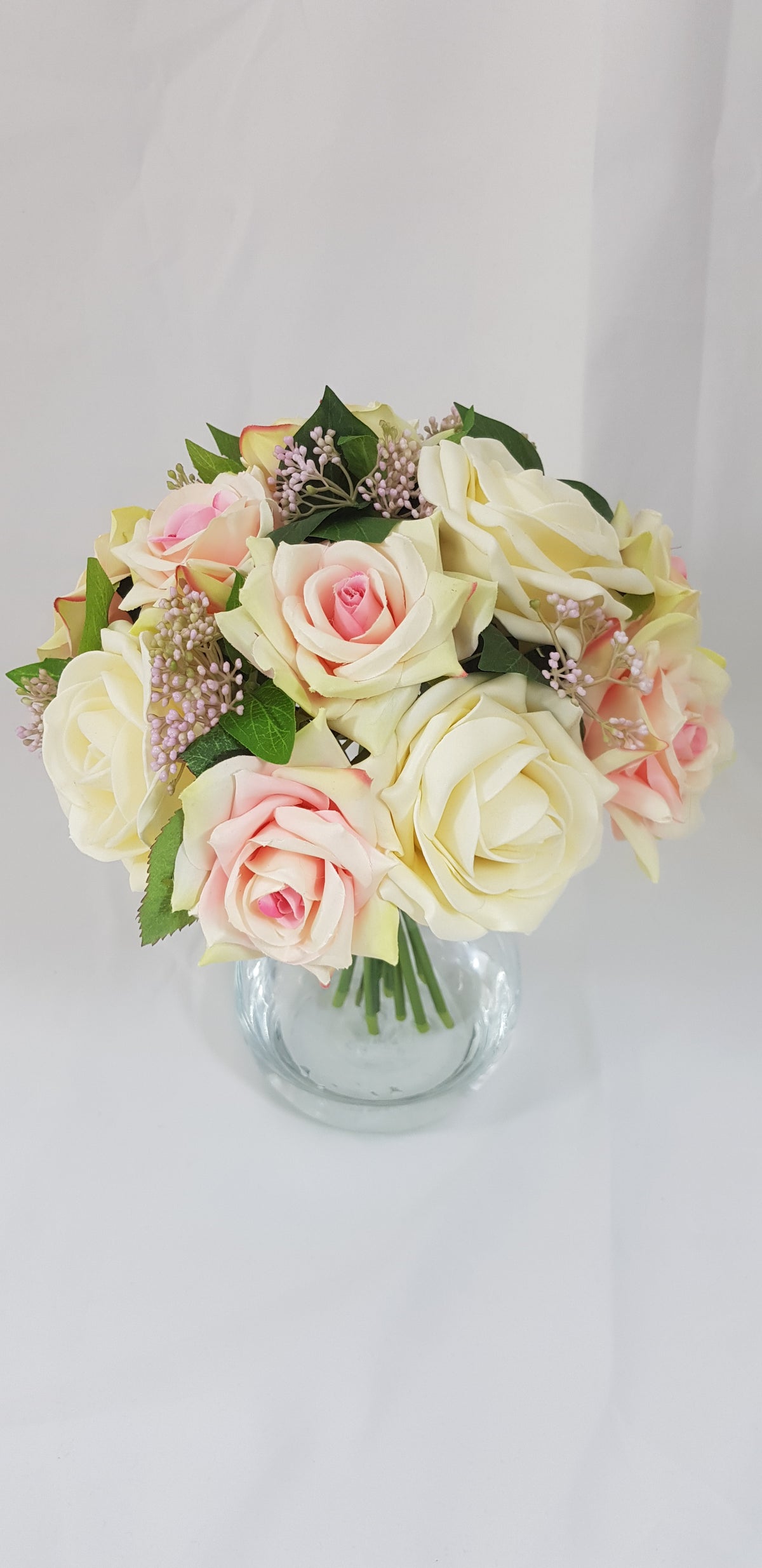 Silk Rose Flowers In Cream and Pale Pink