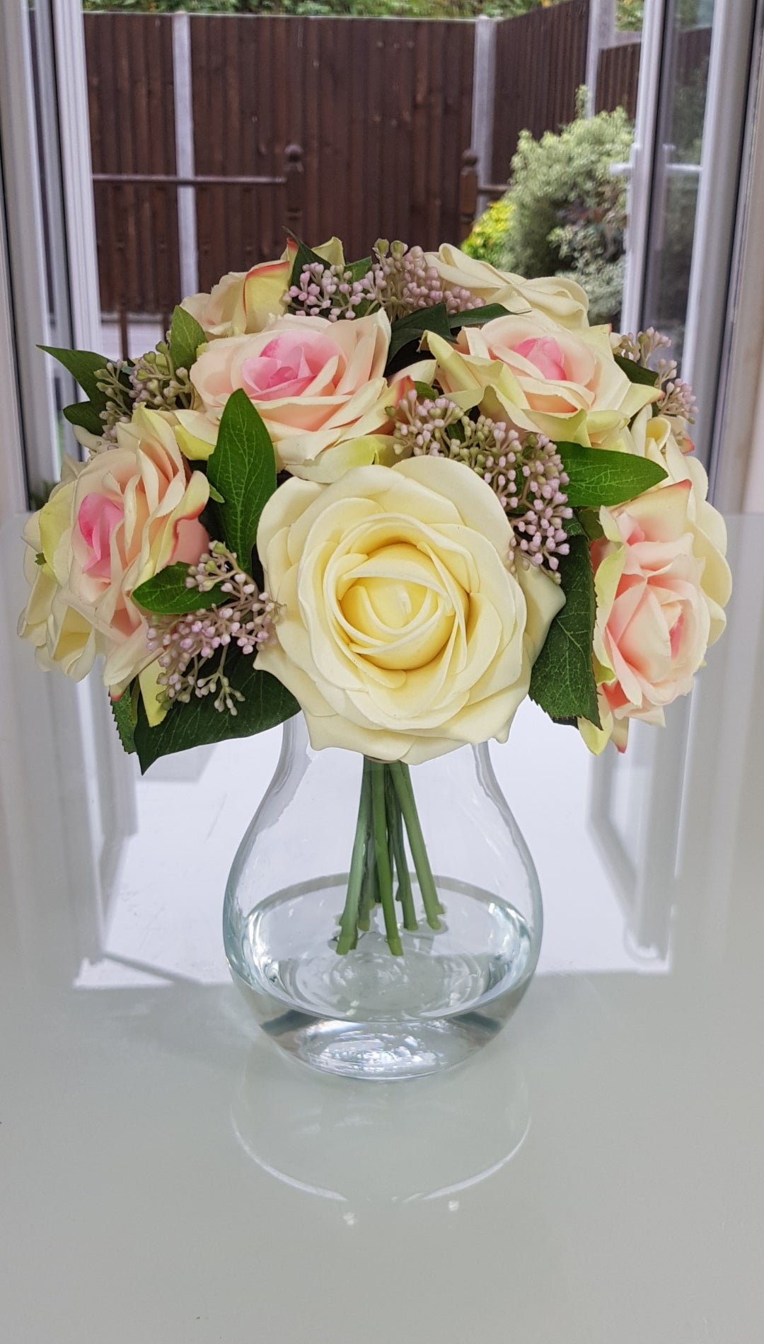 Silk Rose Flowers In Cream and Pale Pink