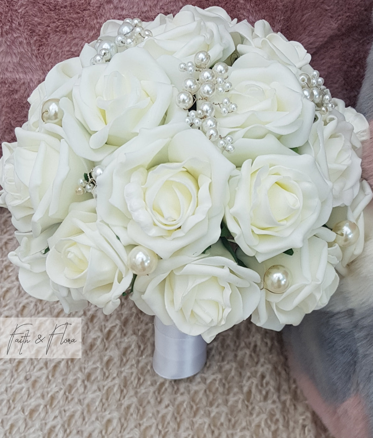 White/Ivory Wedding Flower Bouquet with Pearls