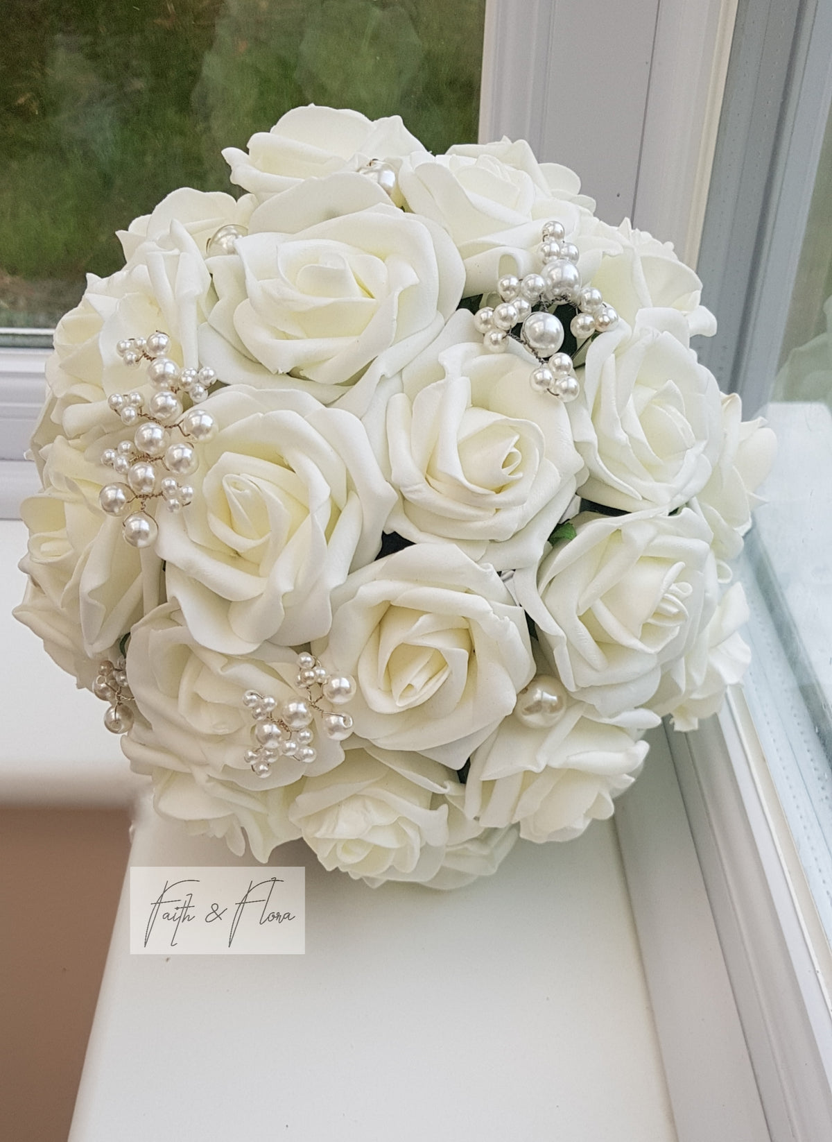 White/Ivory Wedding Flower Bouquet with Pearls